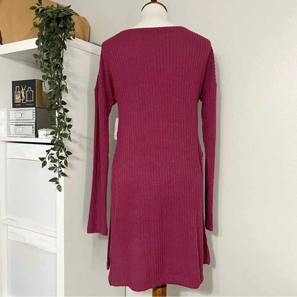 Free‎ People Burgundy Long Sleeve V Neck Tunic Top Wrap Tie